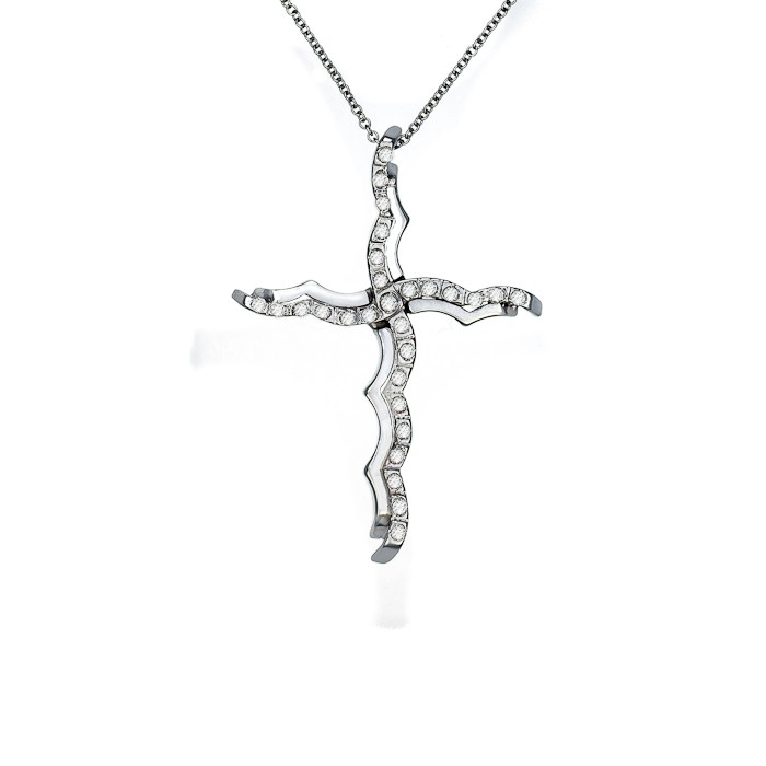 Σταυρός με Διαμάντια Λευκόχρυσος Κ18 - 53014