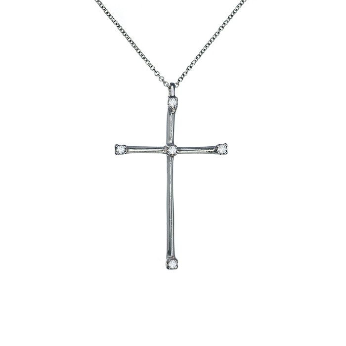 Σταυρός με Διαμάντια Λευκόχρυσος Κ18 - 53021