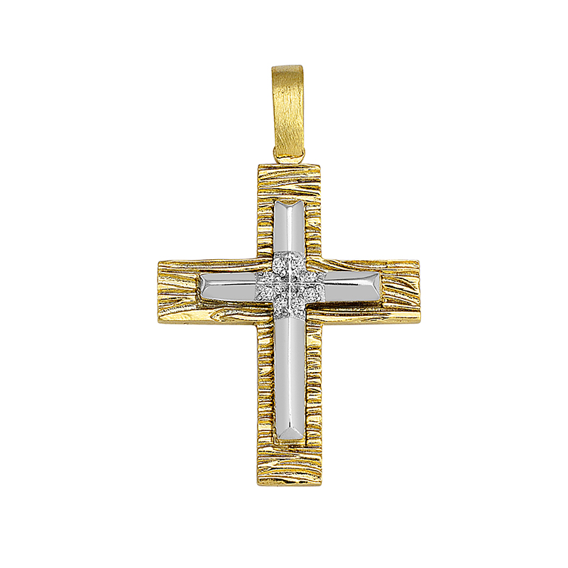 Σταυρός με Ζιργκόν Δίχρωμος Κ14 - 13058CZ