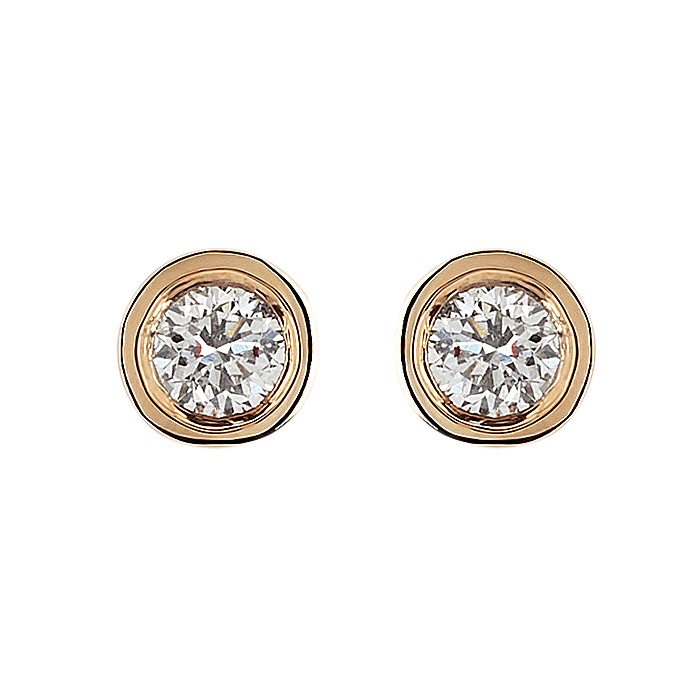 Σκουλαρίκια Μονόπετρα με Διαμάντια Ροζ Χρυσός Κ18 - 10000