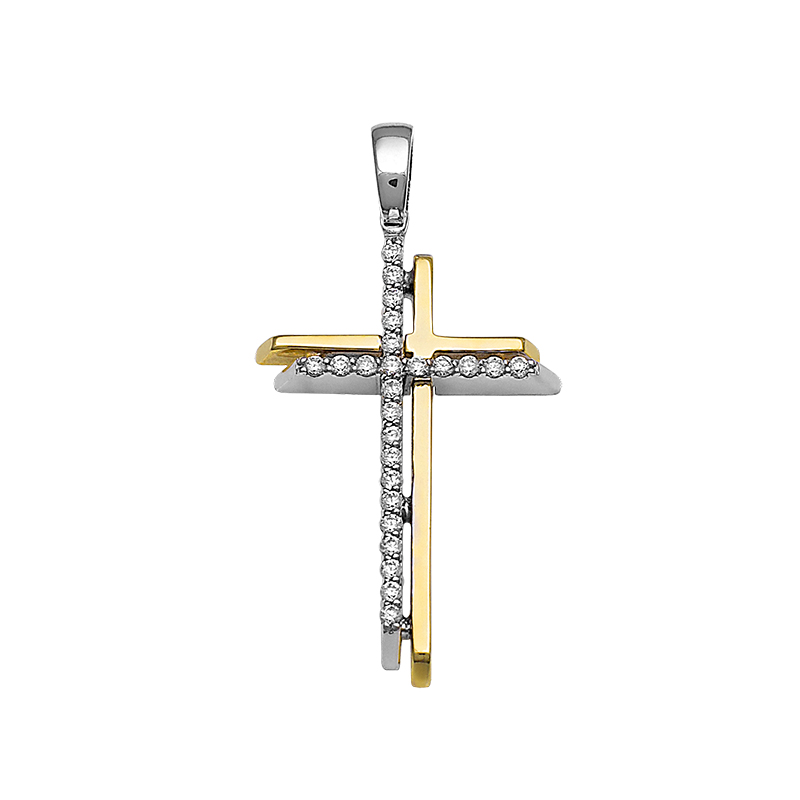 Σταυρός με Ζιργκόν Χρυσός και Λευκόχρυσος Κ14 - 13085CZ