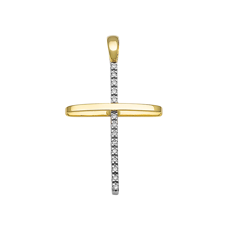 Σταυρός με Διαμάντια Χρυσός και Λευκόχρυσος Κ18 - 13086