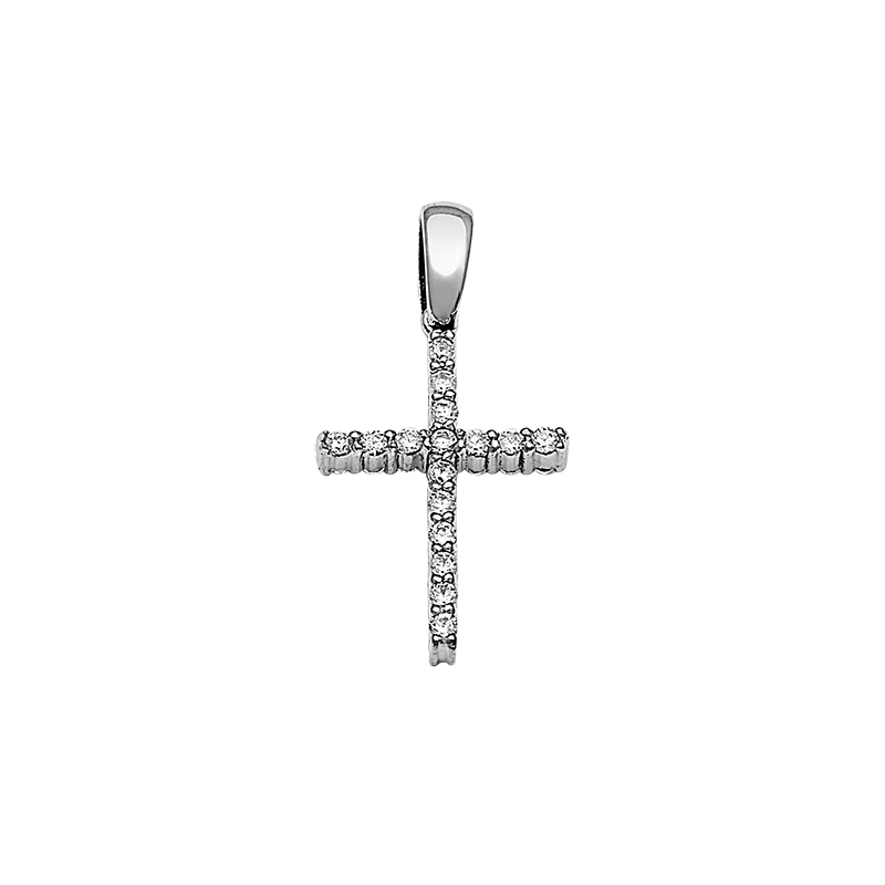 Σταυρός με Διαμάντια Διπλής Όψης Λευκόχρυσος Κ18 - 13089