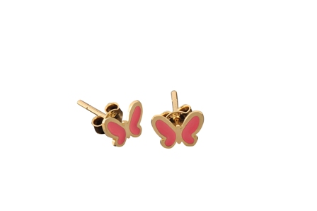 Παιδικά Σκουλαρίκια Πεταλούδα με Ροζ Σμάλτο Χρυσός Κ9 - 3E104