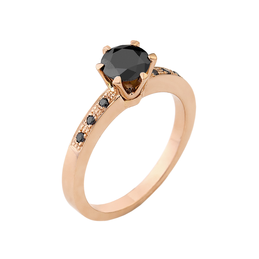Μονόπετρο Δαχτυλίδι με Μαύρα Διαμάντια Ροζ Χρυσός Κ18 - 08346BL