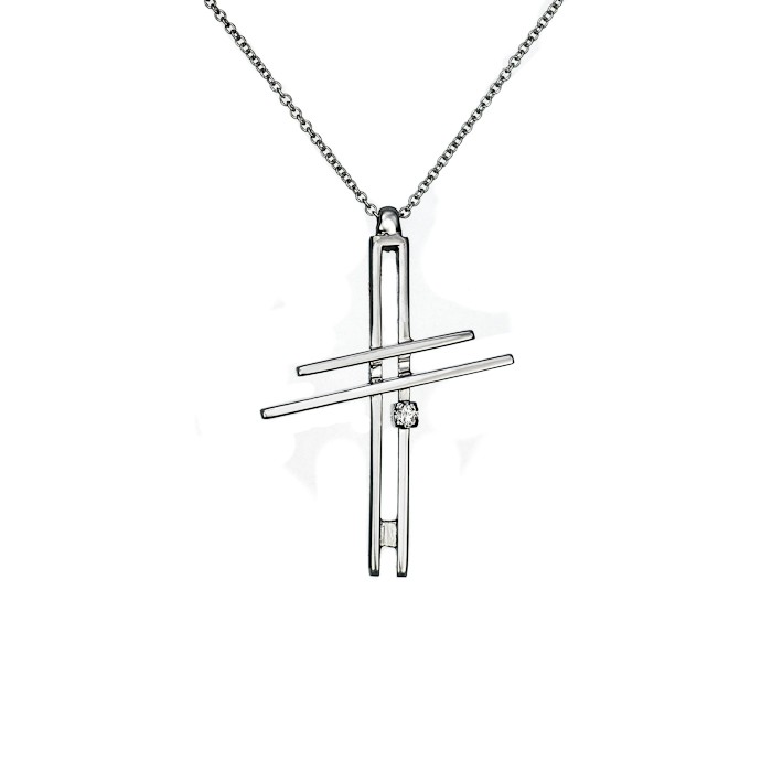 Σταυρός με Διαμάντια Λευκόχρυσος Κ18 - 06064