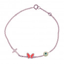 Παιδικό Βραχιόλι Πεταλούδα με Σταυρό Ροζ Χρυσός Κ9 - 03Β511R