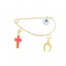 Παραμάνα Πέταλο Σταυρουδάκι με Σμάλτο & Ματάκι Χρυσός Κ9-3P103