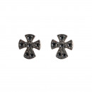 Σκουλαρίκια Σταυρός με Μάυρα Ζιργκόν Ροζ Χρυσός Κ9 - 16065E