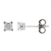 Σκουλαρίκια Μονόπετρα με Διαμάντια Λευκόχρυσος Κ18 - 09030