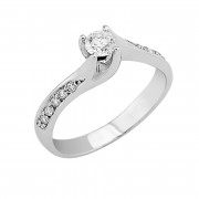 Δαχτυλίδι Μονόπετρο με Διαμάντια Λευκόχρυσος Κ18 - 0626661