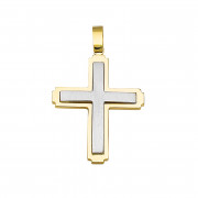 Σταυρός Διπλής Όψης Χρυσός και Λευκόχρυσος Κ14 - 13092MR