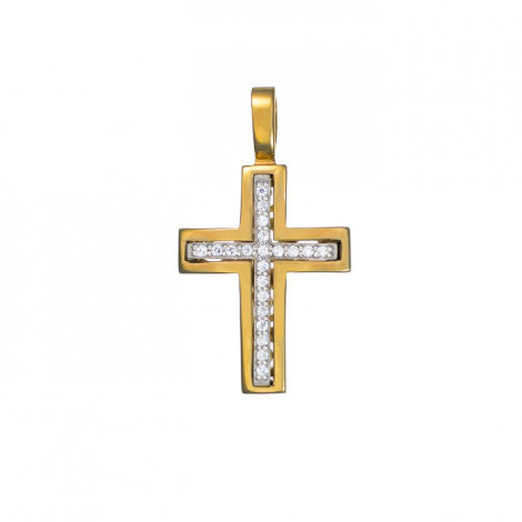 Σταυρός με Ζιργκόν Δίχρωμος Κ14 - 13014CZ