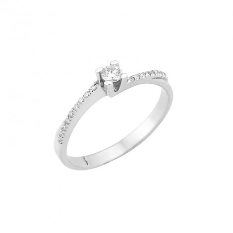 Δαχτυλίδι Μονόπετρο με Διαμάντια Λευκόχρυσος Κ18 - 16011