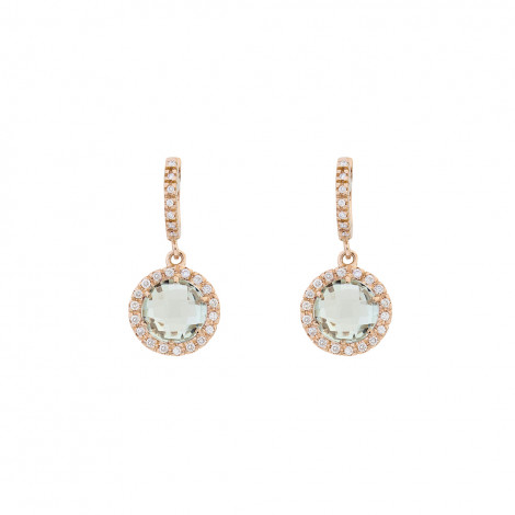 Σκουλαρίκια με Διαμάντια και Πράσινο Αμέθυστο Ροζ Χρυσός Κ18 - 16044GAM